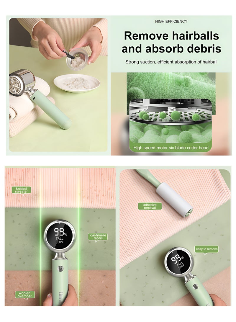 توشيونيكس ماكينة حلاقة قماش قابلة لإعادة الشحن ومزيلة للوبر مع شاشة LED ذكية - مزيل وبر الملابس الكهربائية، مزيل وبر السترات، شفرة دوارة سداسية، شحن سريع من النوع C، محمولة للملابس والأثاث والفراش، لون أخضر نعناعي - Image 4